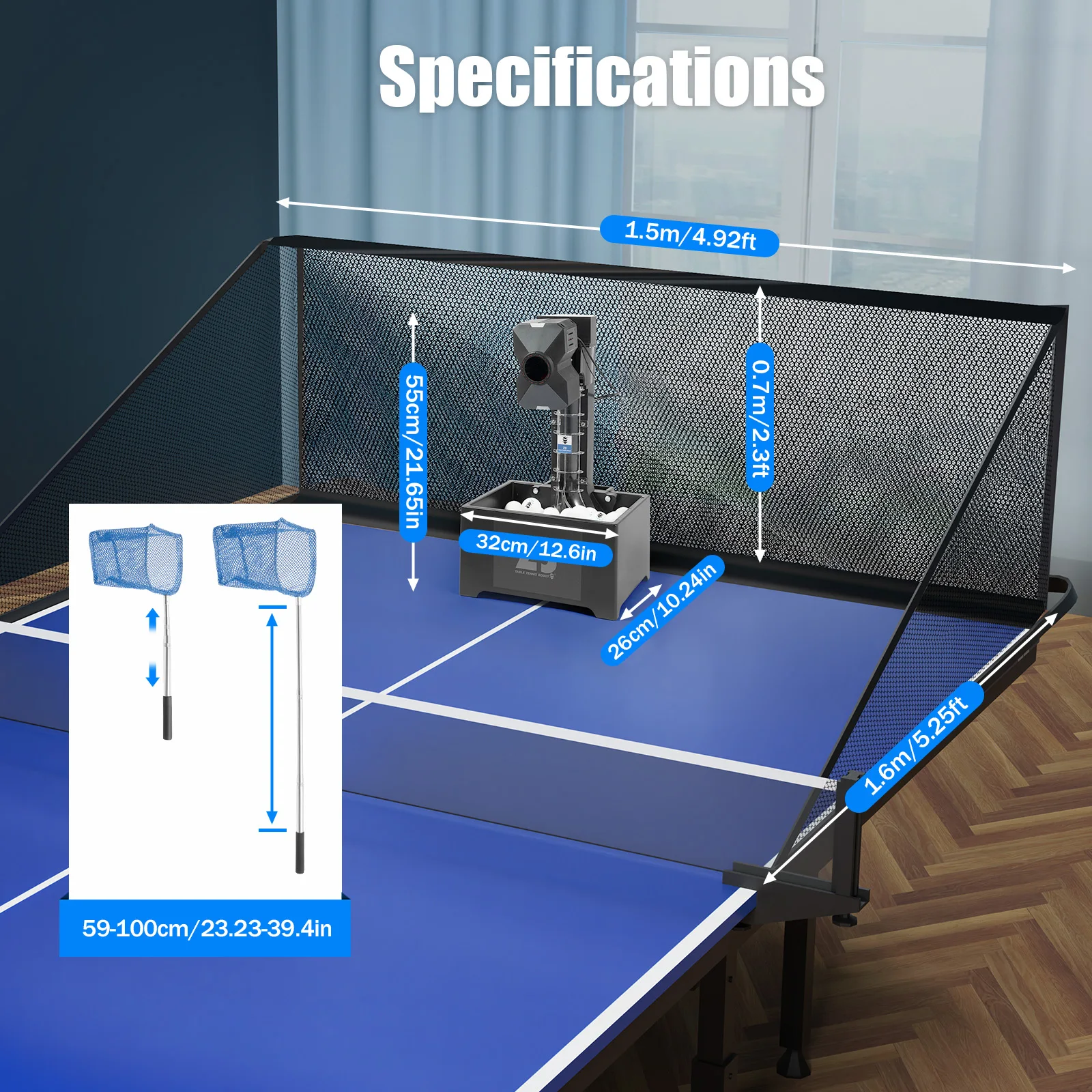 Tennis Robot with Net&100 Ball Ping Pong Ball   hine 10 Mode Pitching   hine for Gym School Training Center