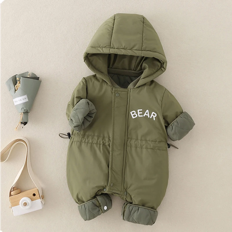 MILANCEL Autumn Winter Baby Clothes Outdoor Jackets 0-2Y Infant Boys Warm Windproof Romper Toddler Girls Hooded Jumpsuit