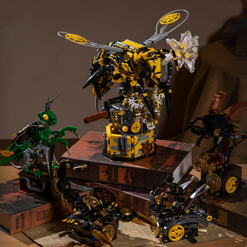 Miasto MOC mechaniczne owady Bumblebee zestaw modeli do składania skorpion konik polny klocki DIY kreatywny Mech pszczoła chrząszcz cegły zabawki ﻿