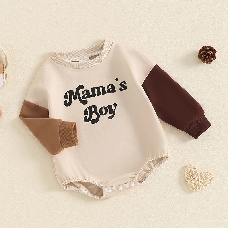 Newborn Baby Boy Patchwork Romper Color Blocked Long Sleeve Sweatshirt  Oversized Bodysuit Clothes