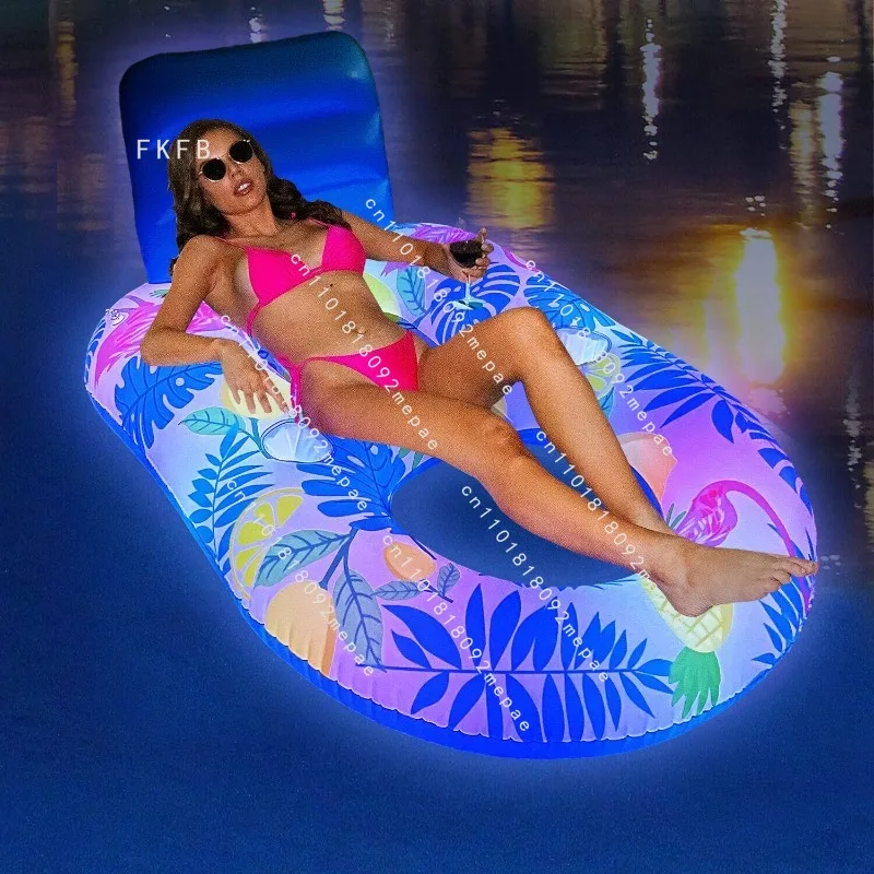 

Seaside beach cool luminous floating bed sunshade sun protection recliner mesh permeable inflatable floating row swimming ring