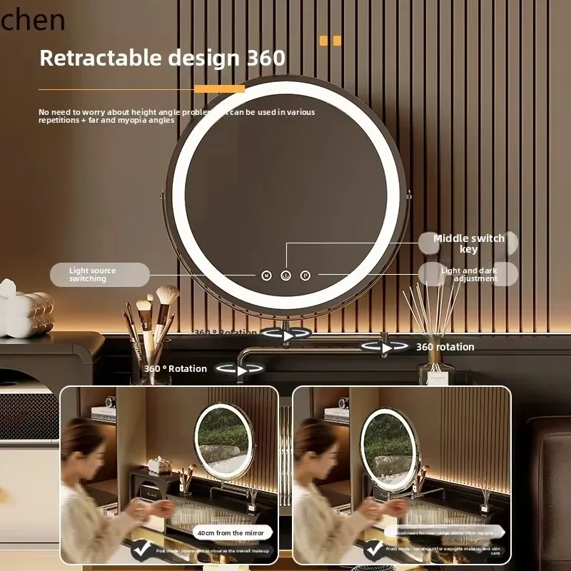 GZ-17  Makeup Table Dressing Table Small Tempered Glass Desktop with Power Socket Large Mirror
