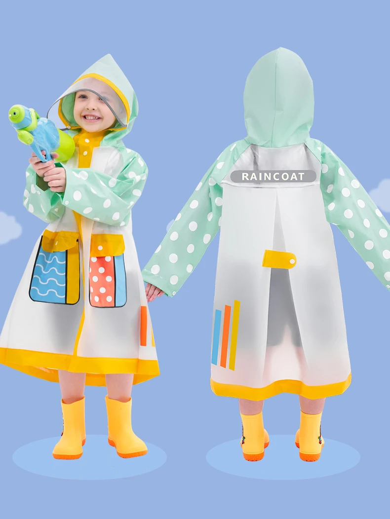 Stylish Kids Raincoat Children Raincoat,Reusable Rainwear,Full Body Waterproof with Bag Space and Pockets,Cute School Raincoat