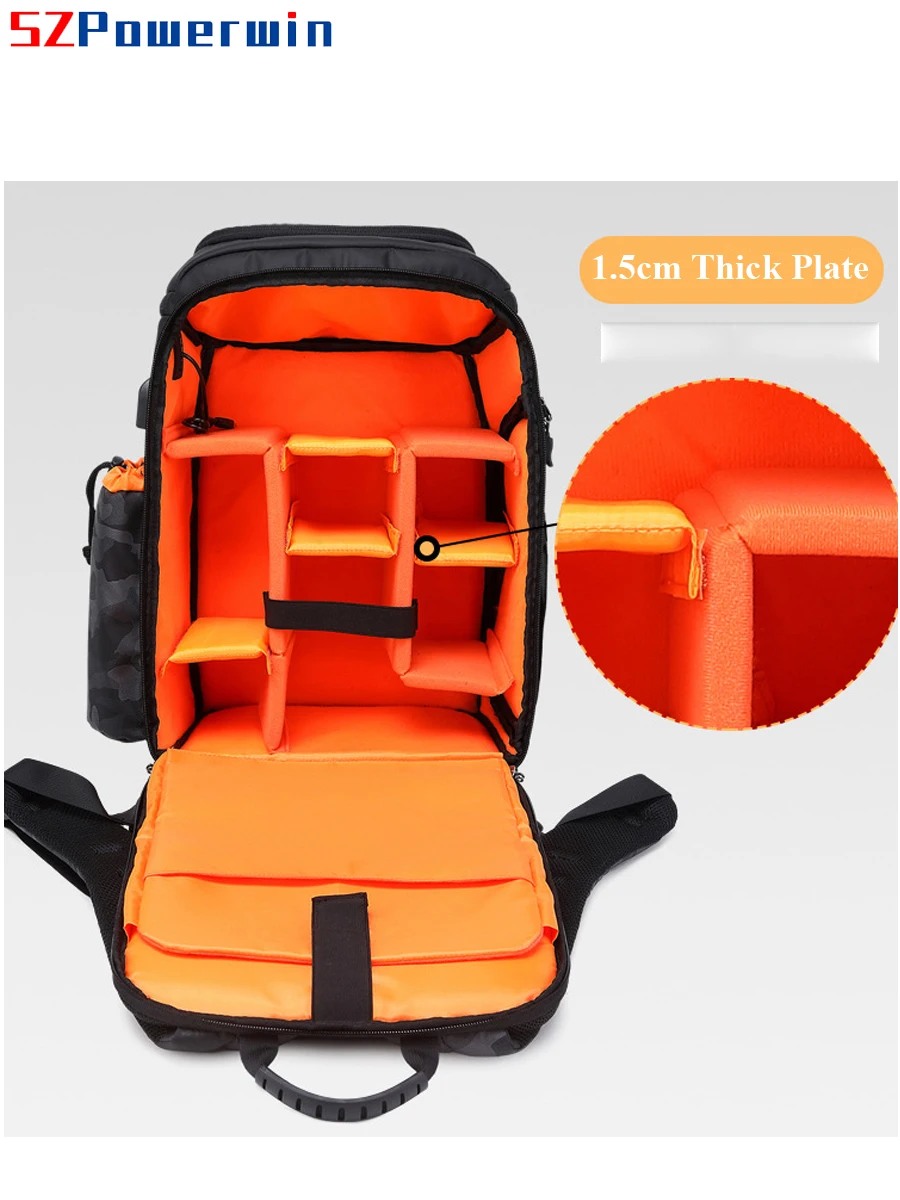 Powerwin กระเป๋าเป้สะพายหลังใส่กล้อง DSLR กันน้ำอเนกประสงค์, ใหม่กระเป๋าเป้สะพายหลังพร้อมแล็ปท็อปช่องเลื่อนโดรนทางอากาศ