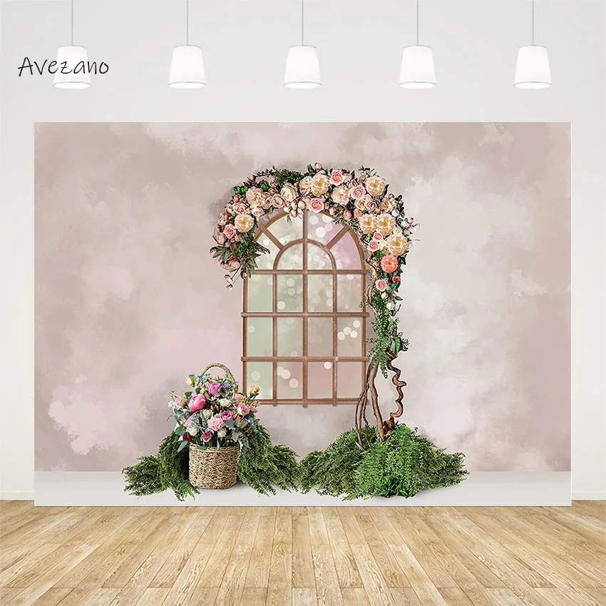 Avezano fotografia tło wiosna różowy kwiat okno trawa dzieci dziewczyna urodziny portret zdjęcie tła Studio Photozone Decor