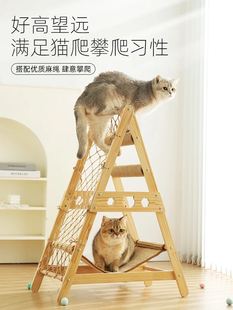 Imagem -04 - Cat Climbing Frame com Integrated Scratching Board Madeira Maciça Cat Scratching Post Brinquedo