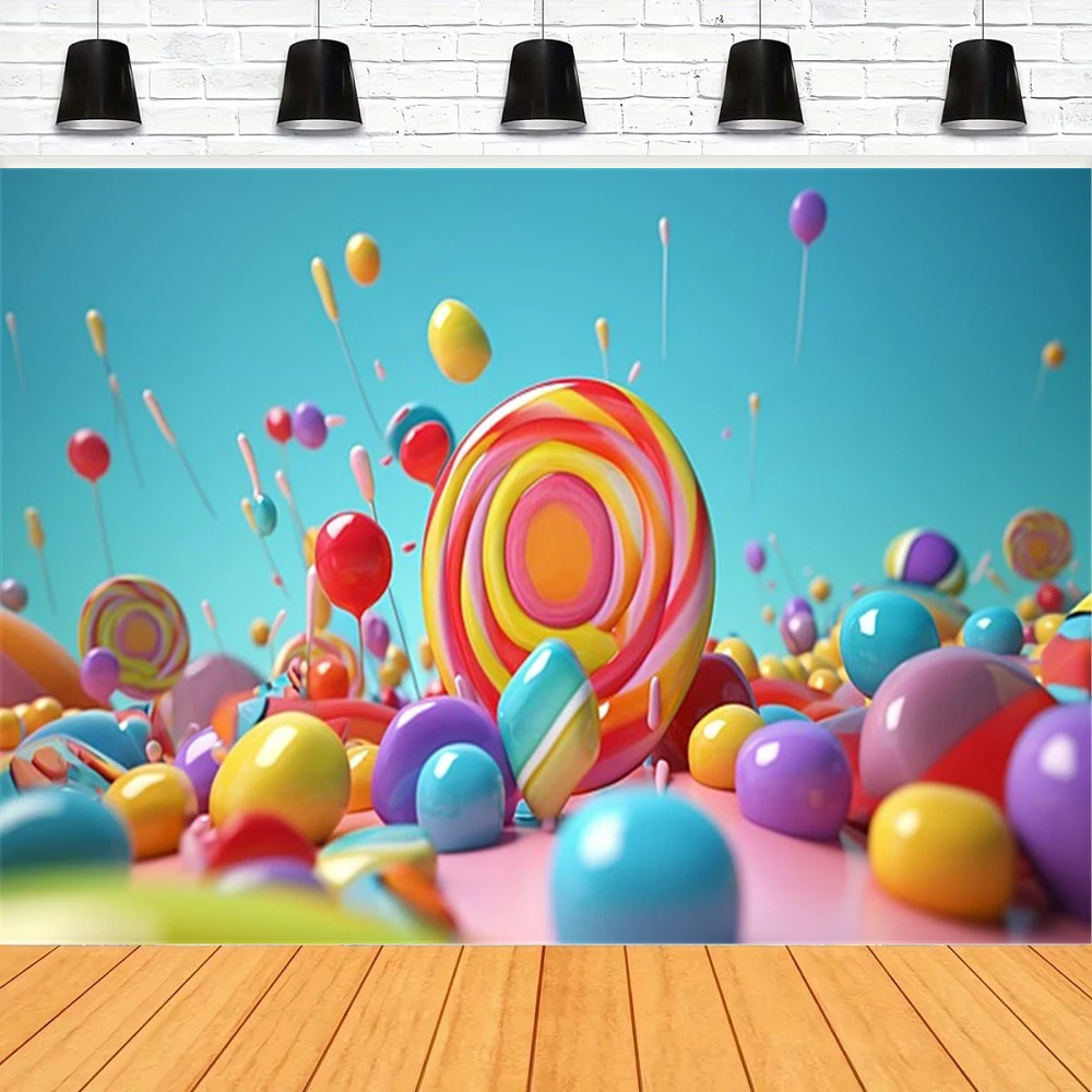 Fondo de fotografía colorido piruleta caramelo realista Jelly Beans Fondo pared para niños decoración de fiesta de cumpleaños cartel