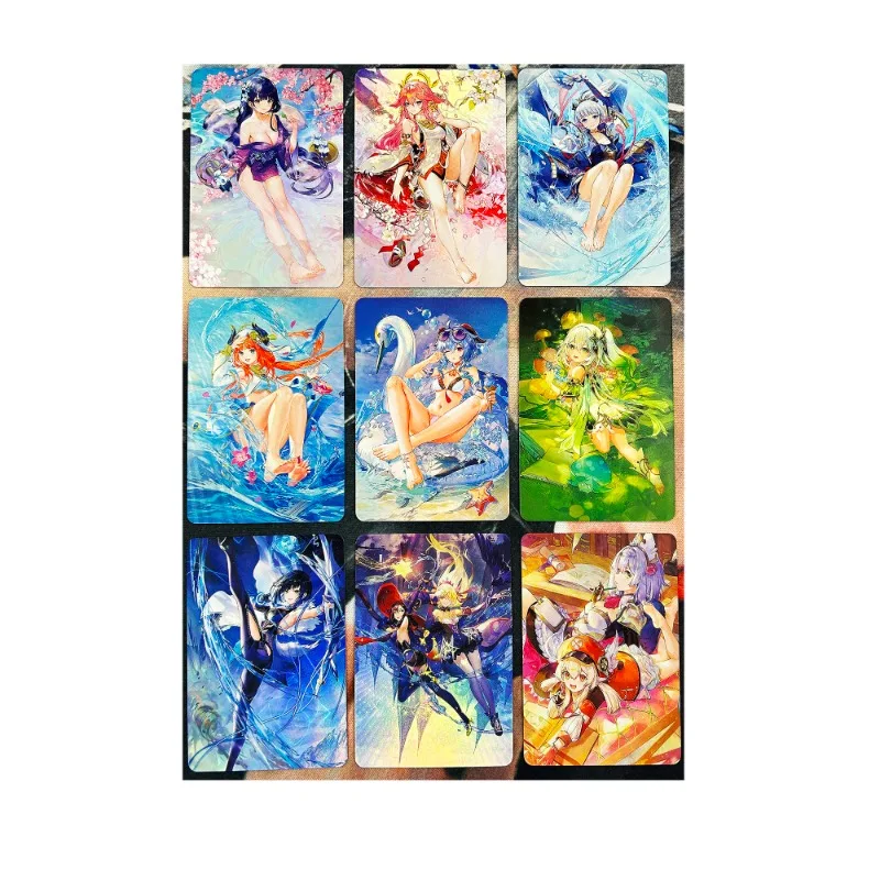 9pcs/set Anime Genshin Impact Beidou Xiao Ganyu Kaedehara Kazuha Xiangling Kawaii Sexy Girl Anime Game Collection Card Toy Gift