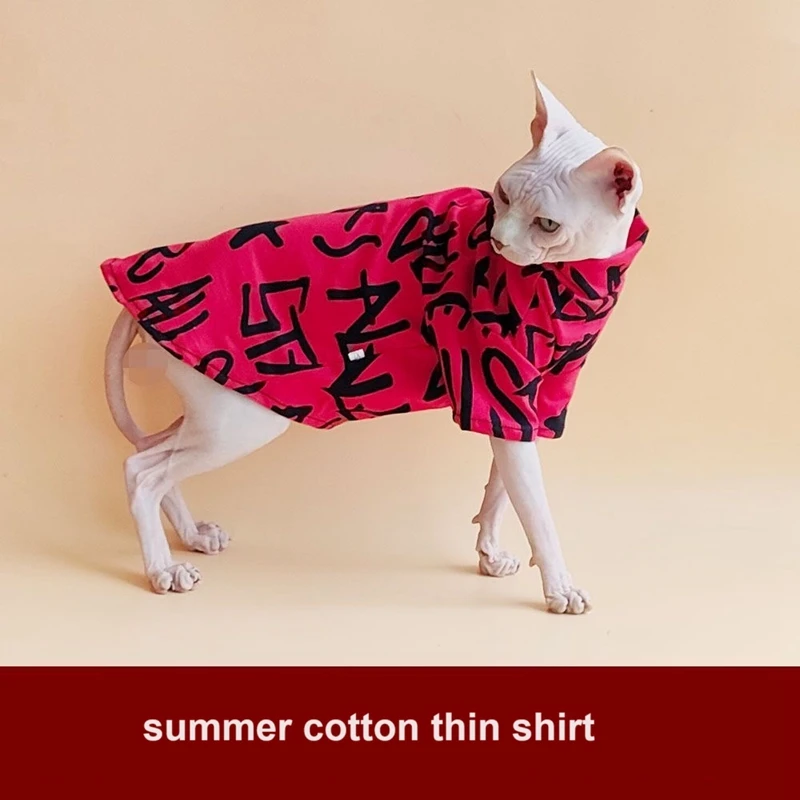 Summer thin Cotton Sphynx Shirt Hairless cat Clothes print letter sleeveless Vest for Sphinx Cat Ourfits Spring Pet Costume