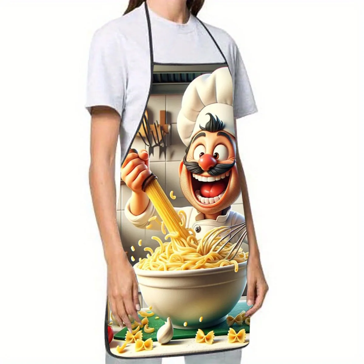 1pc Italian Pasta Chef Apron Cartoon Man Kitchen Cooking Baking Gift For Men Food Lover Chef Wear Fun Design Waterproof
