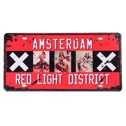 Decorative Metal Tin Sign for Home Wall Decor, Amsterdam Plaque, Vintage Car, Tin Plate, Red Light, Bar, Pub, Home, 15x30cm