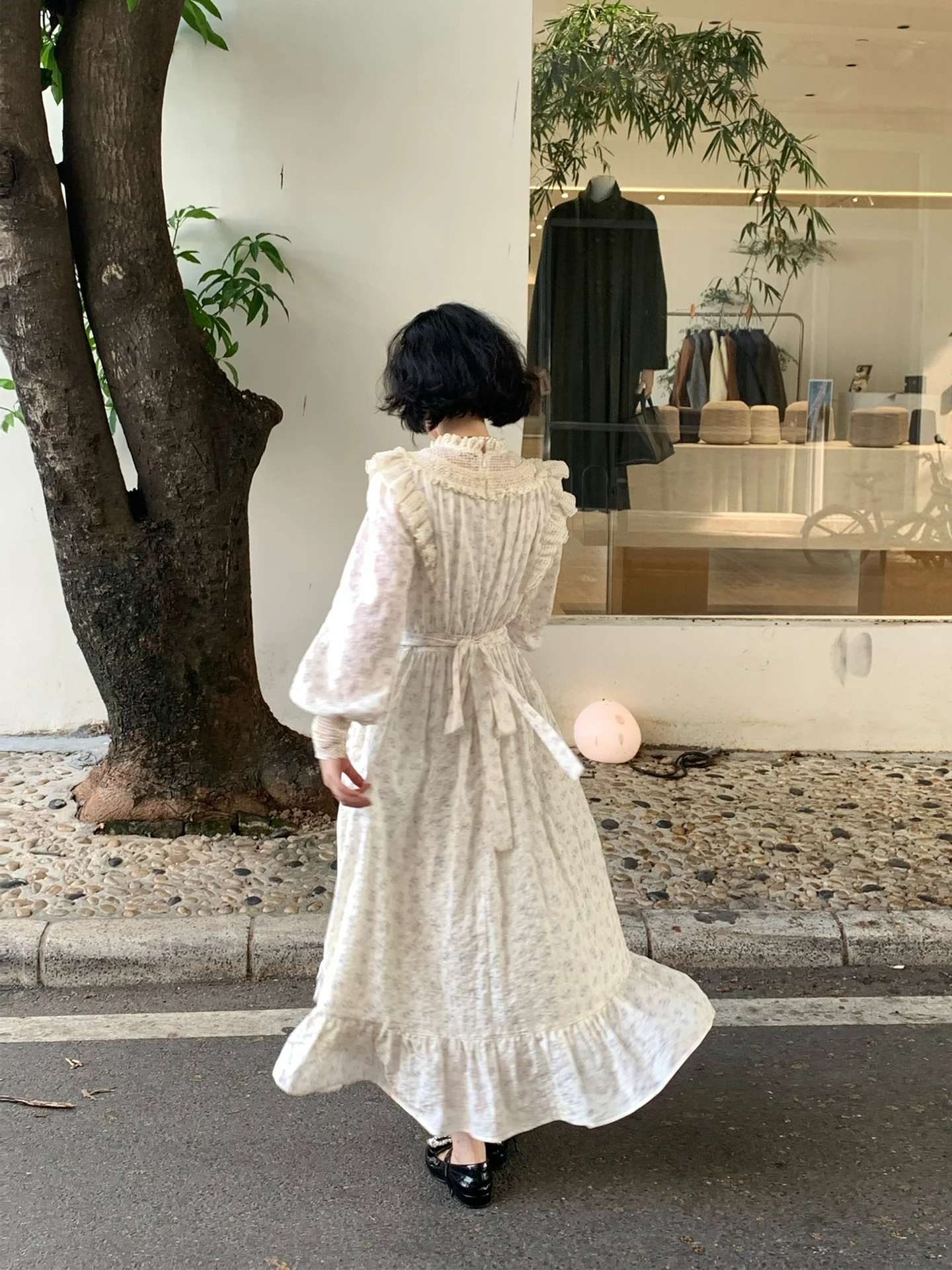 Tiyihailey primavera outono 100% algodão feminino vestido impresso manga cheia longo meados de bezerro senhoras roupas S-L vintage cintura alta 2026