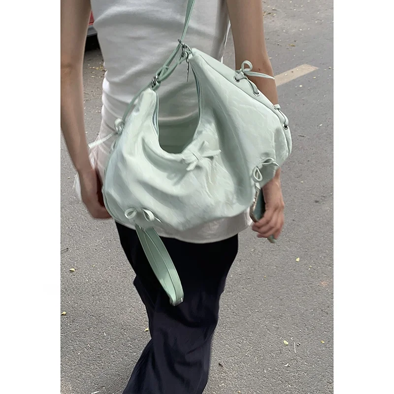 

Faionable Large Capaci Women's oulder Bag Mint Wave een Tote Bag Underarm Bag Sli Trendy PU Leather Handbag