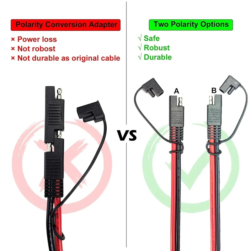 10AWG Pure Copper SAE Quick Disconnect Battery Cable, 4 Pack Standard Polarity Connectors for Solar & Battery Chargers [-Retail]
