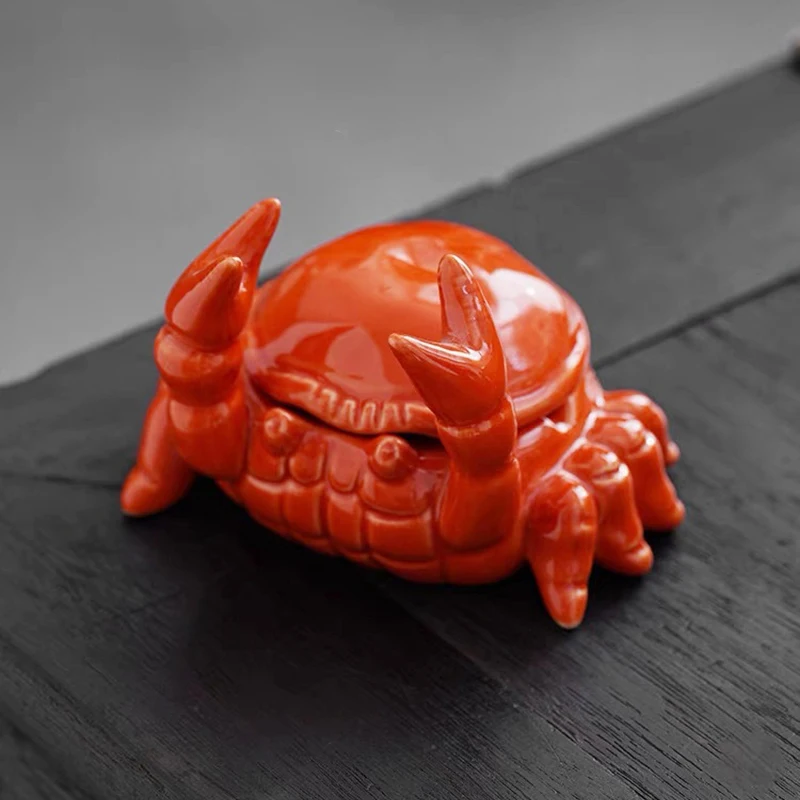 

Cute Crab Ceramic Ashtray With Lid Anti Fly Ash Office Small Room Tea Pet Home Living Room Ashtray Chinese Ornament Decoration