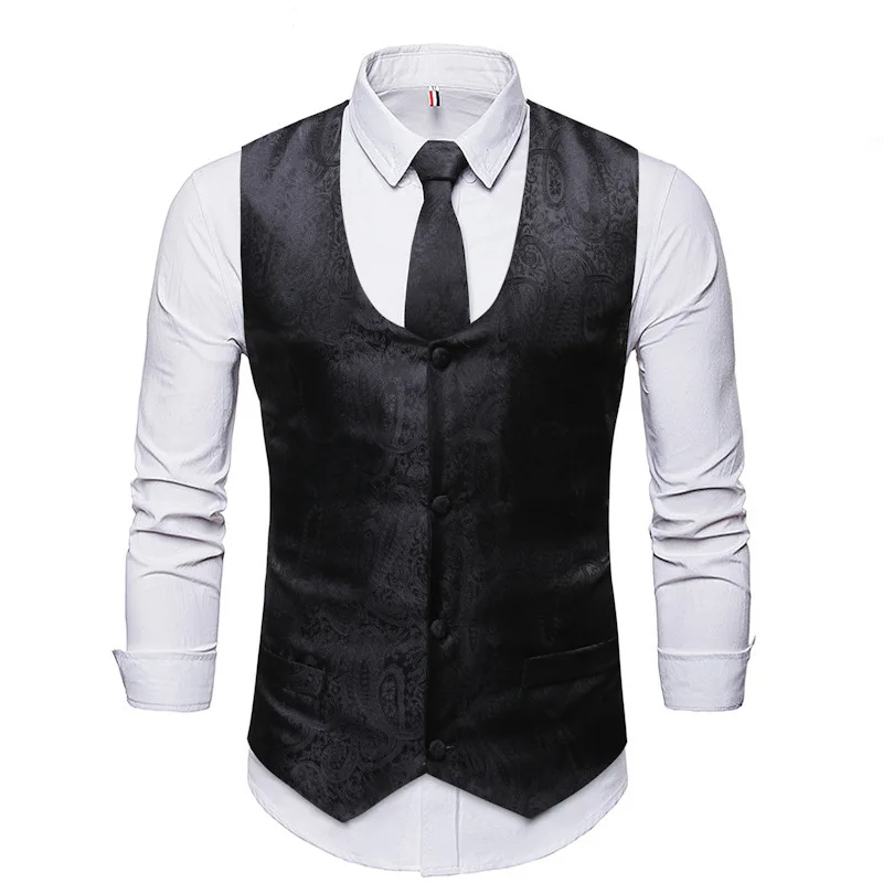 Jacquard nightclub vest men's banquet vest tie square scarf with suit three-piece set