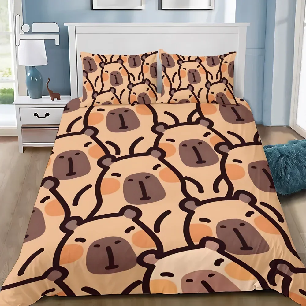 

3pcs Cute Capybara Duvet Cover Cartoon Animal Pattern Bedding Set Boy Girl Bedroom Decoration Children Gift Single Large Size