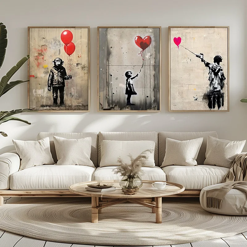 Banksy Graffiti Boy Girl with Balloon on Canvas Posters Prints Pop Street Wall Art Painting for Living Room Home Decor Cuadros view 2