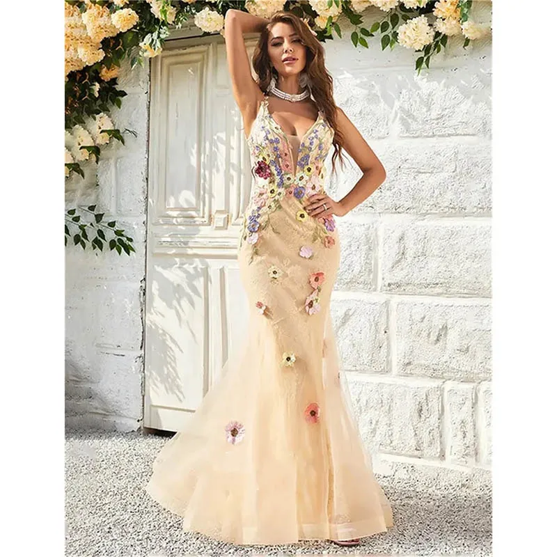 

Customized 3D Flowers Elegant Long Evening Dresses for Special Occasions Floor-Length Mermaid Women Gala Prom Party Gowns 2025