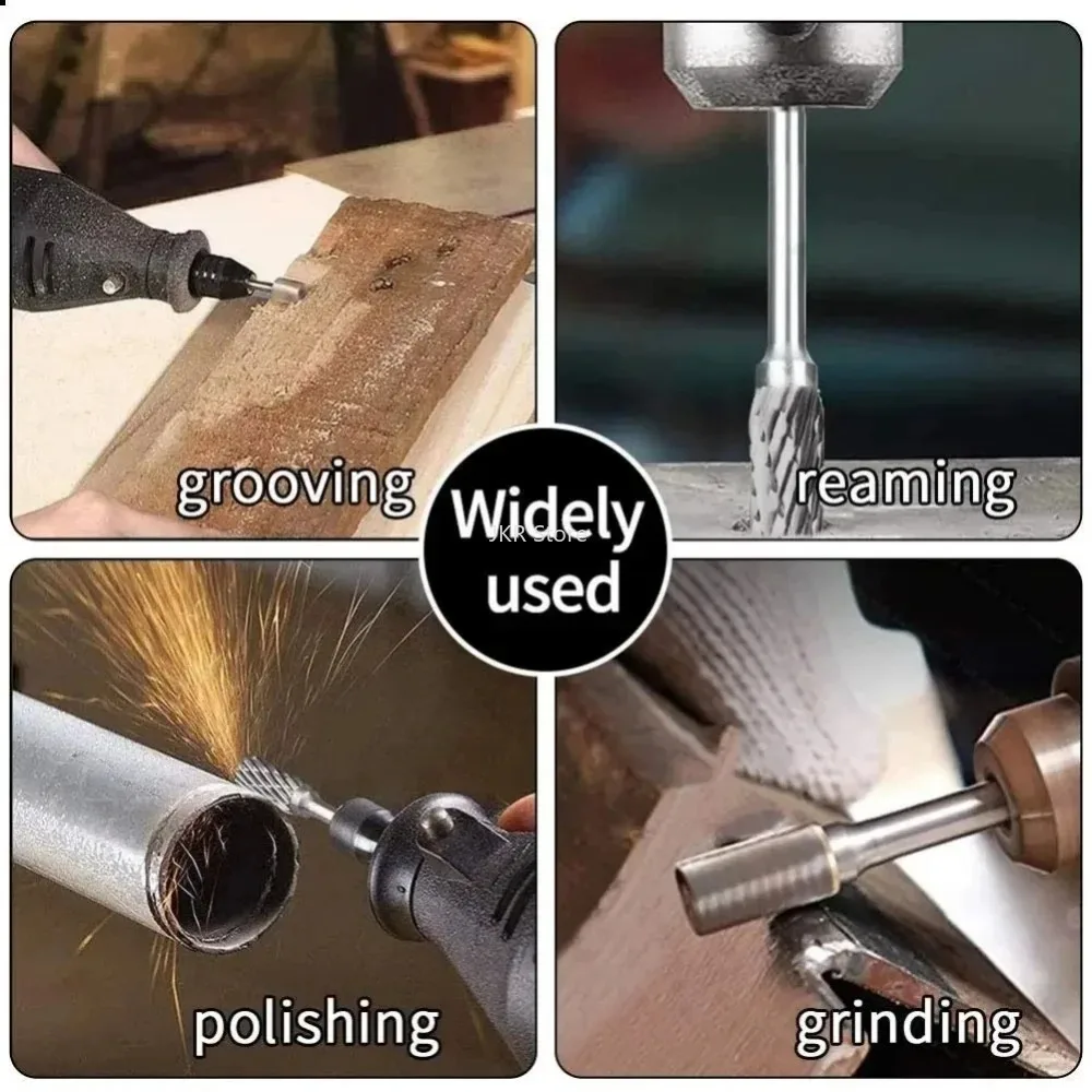 

3mm Shank Double Cut Bearing Steel Rotary Burr Pack of 10 Die Grinder Bits Compatible with Common Rotary Tools for Polishing