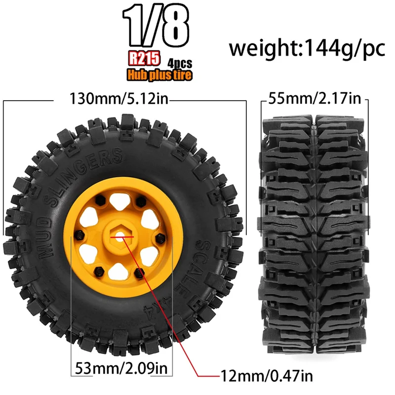 

DELAM-4Pcs 130Mm 2.2Inch Beadlock Wheel Rim Rubber Tire Set For 1/10 RC Crawler Car Axial SCX10 Wraith RR10 Capra RBX10 TRX4