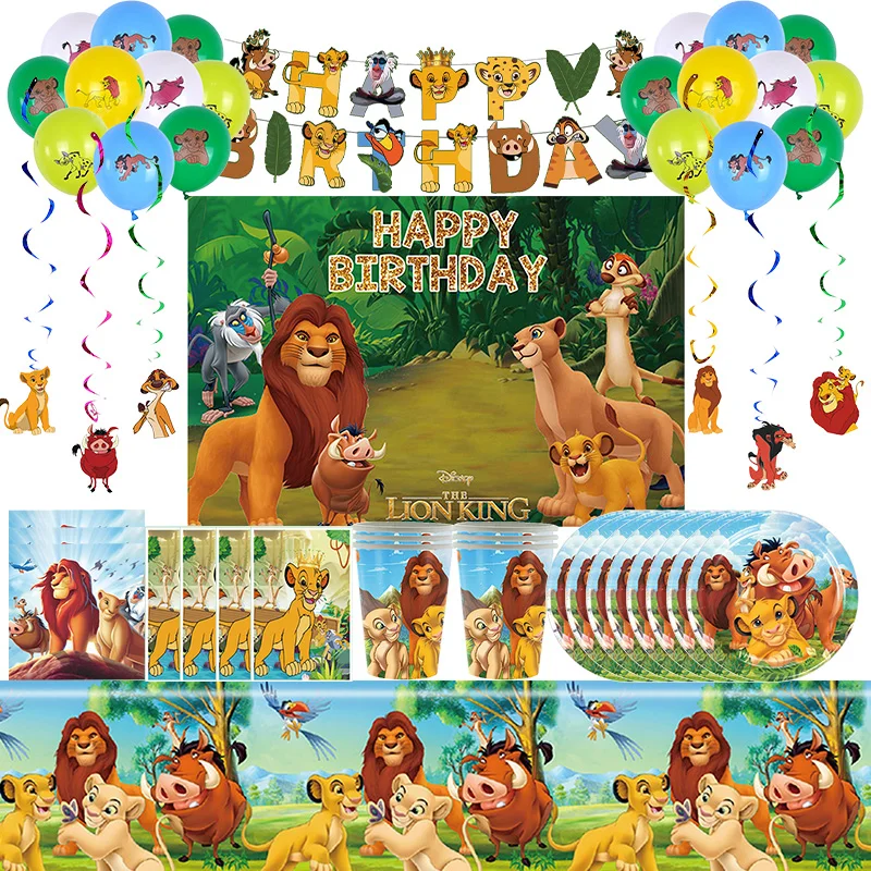 The Lion King Birthday Party Decoration Supplies Kit Plate Cup Tablecloth Background Balloon Simba Birthday Decorations Boy Kids