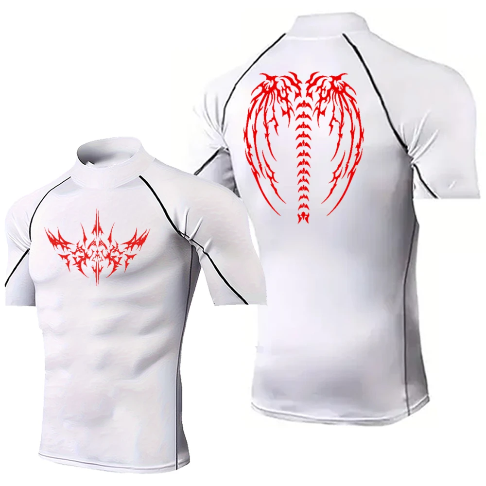 

Стисная рубашка с принтом в готическом стиле, быстросохнущая футболка, топ для тренировок в тренажерном зале, бег, баскетбол, тренировки с короткими рукавами, S-3XL