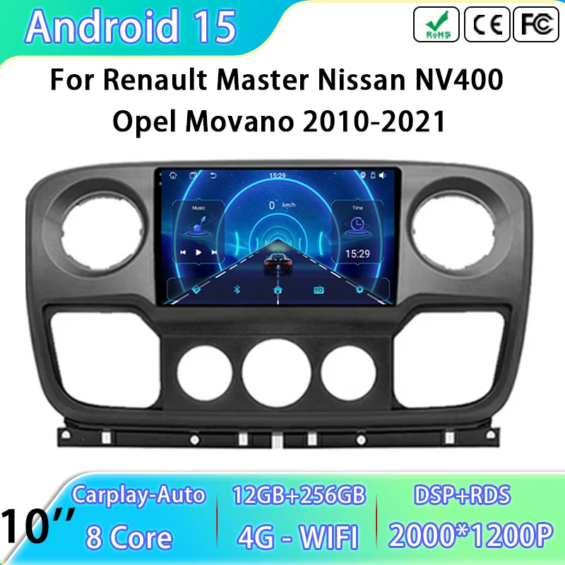 

Android 15 BT для Renault Master Nissan NV400 Opel Movano 2010-2021 Автомобильный радиоприемник с GPS-навигацией Мультимедийный плеер Головное устройство без 2din