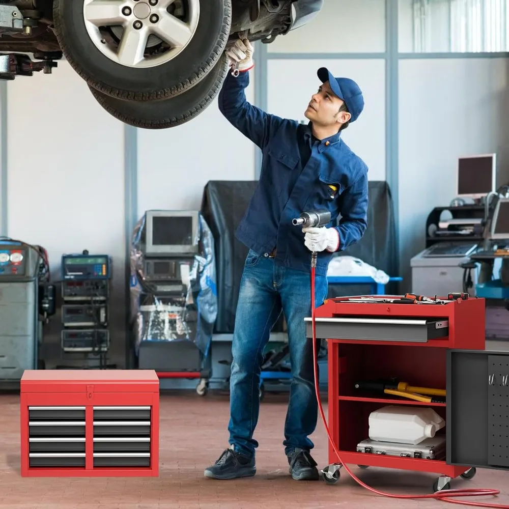 Rolling Tool Chest, Drawer Tool Box Organizer w/Lockable Wheels & Sliding Drawers & Detachable Top & Adjustable Shelf