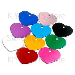 Personalizado Alumínio Coração Dog Tag, Pet ID Tags, Anodização em branco Name Tag, Collar Charm Pendant, Decoração do casamento, Atacado, 100Pcs