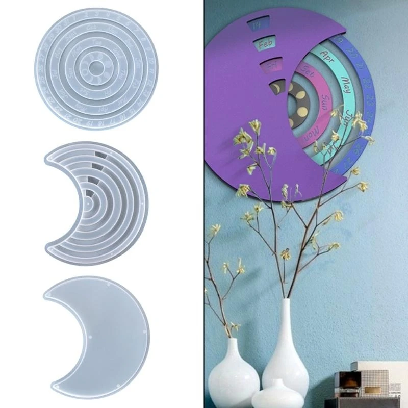 3Pieces/set Rotatable Moon Round Calendar Resin Molds Perpetuals Calendar Molds