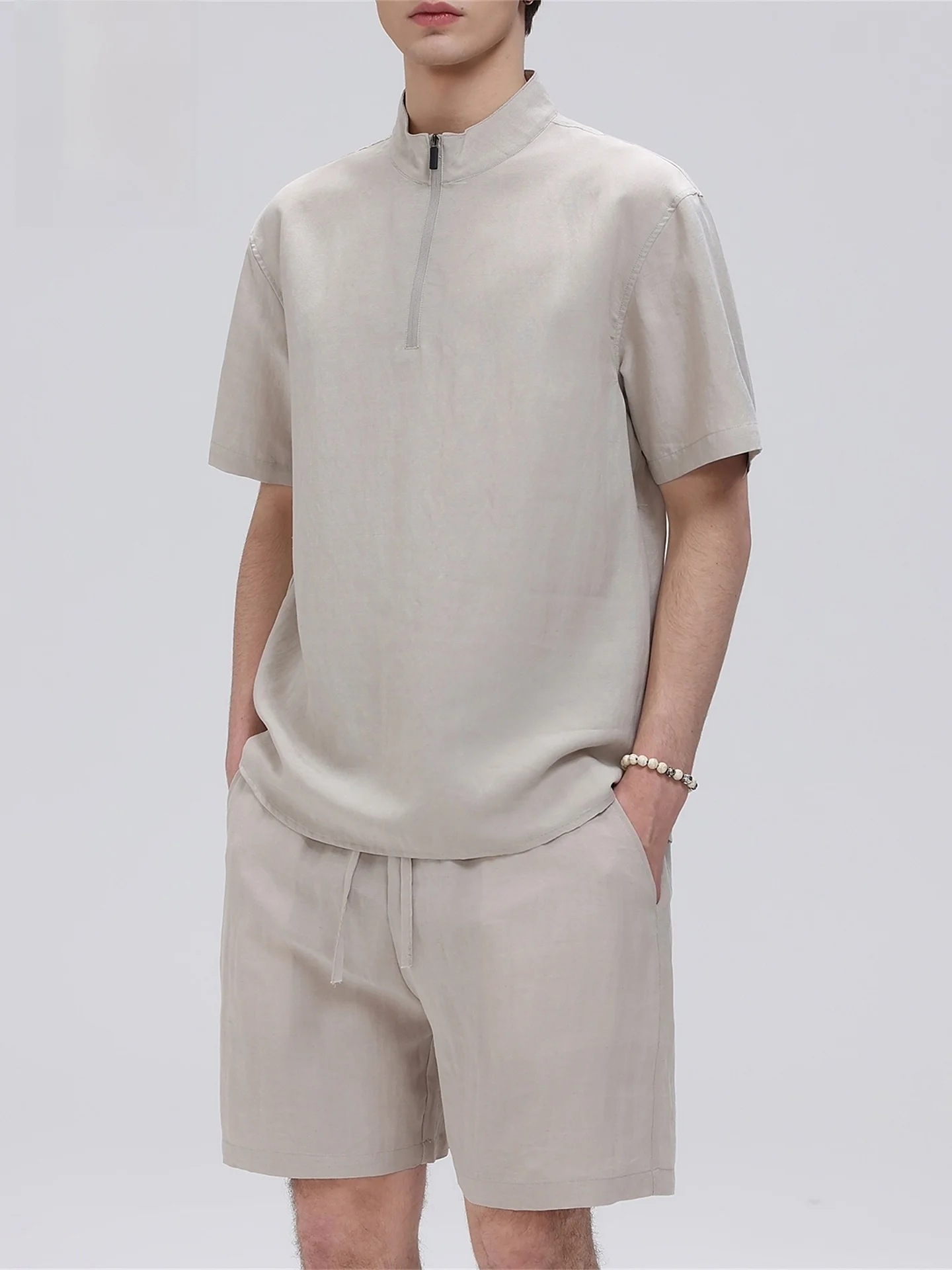 romon-linen-silk-set-men's-summer-thin-ice-silk-casual-short-sleeve-shorts-sports-wear-two-piece-set-comfortable-breathable