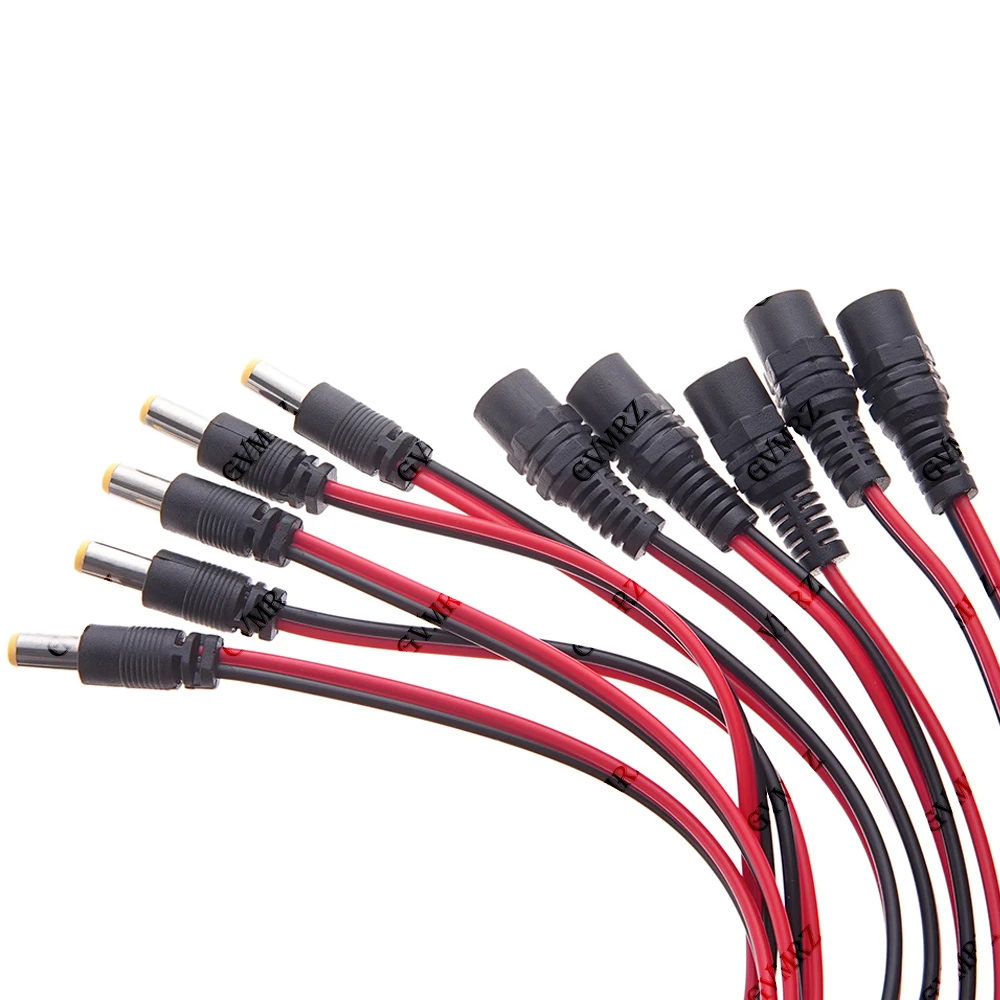 5 Stück 12-V-Stecker, DC-Stromversorgung, 5,5 x 2,1 mm, männlich, weiblich, Kabel, DC-Adapter, Kabelstecker, Anschluss für CCTV-Kamera, DC-Stecker, 5,5 x 2,1