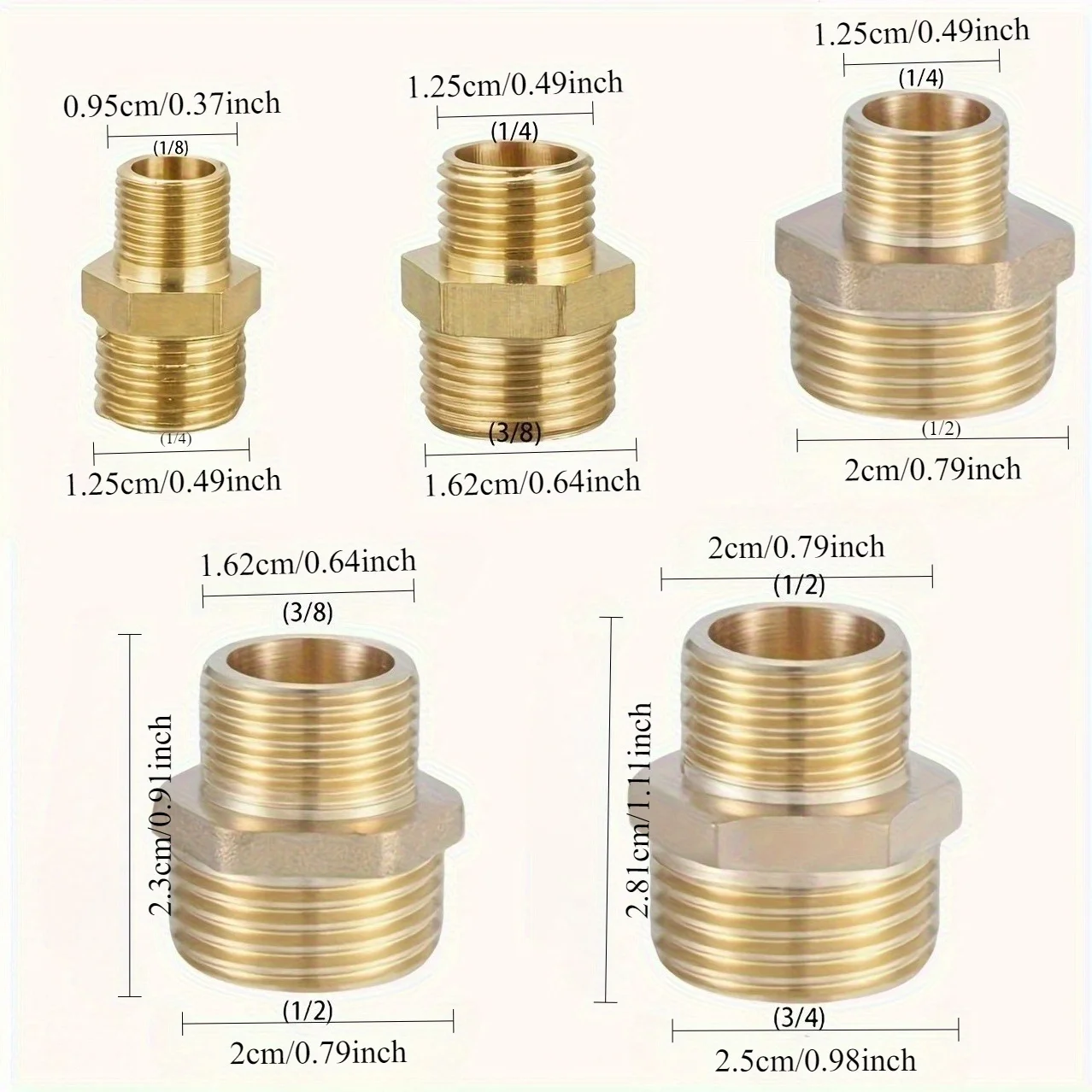 10pcs Brass Double External Thread Adapters - Universal European & American Standard, Durable Metal Connectors