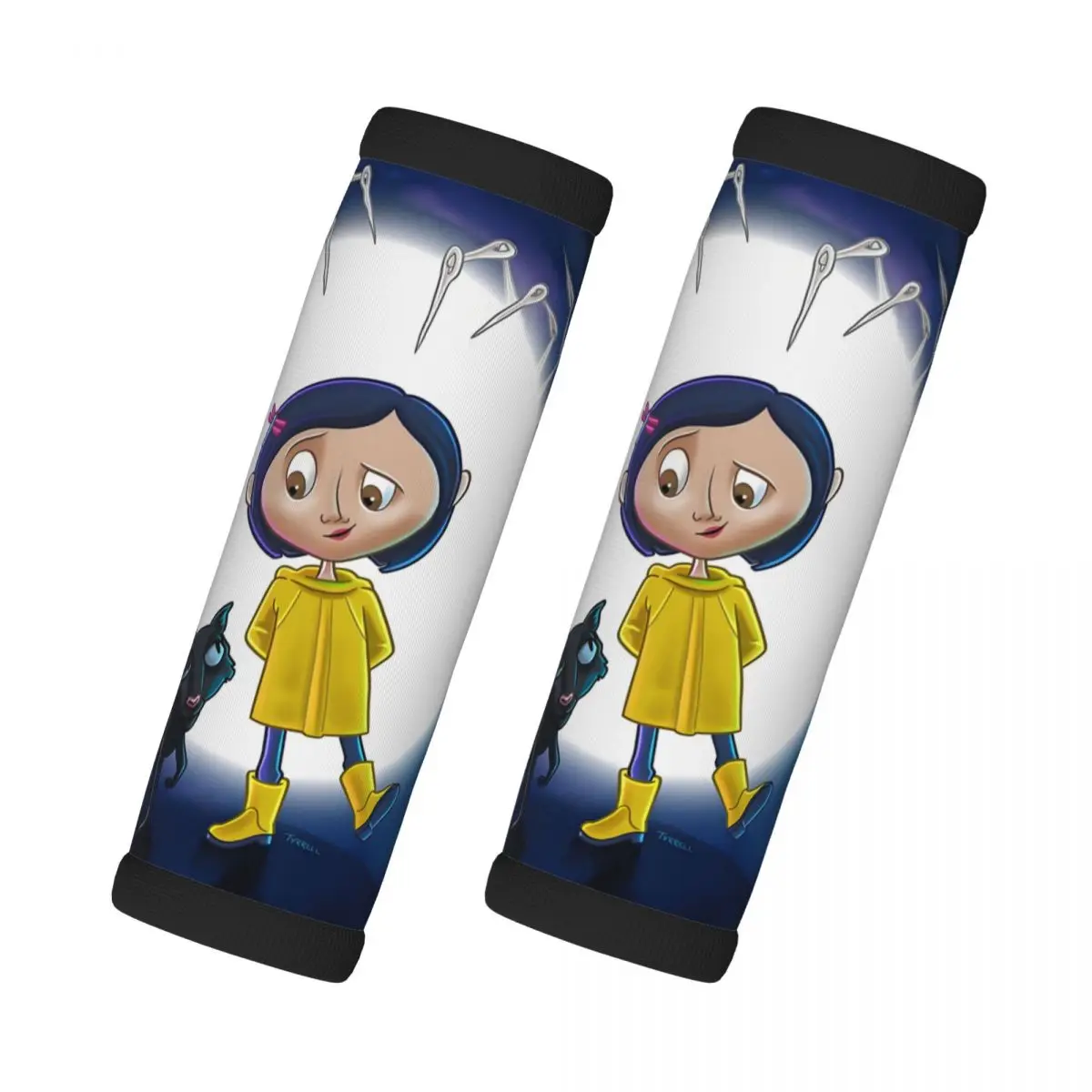 

Custom Coraline Horor Cartoon 2 Pcs Luggage Handle Wrap Soft Grip Handle Cover Handle Grip Neoprene Luggage For Car Interiors