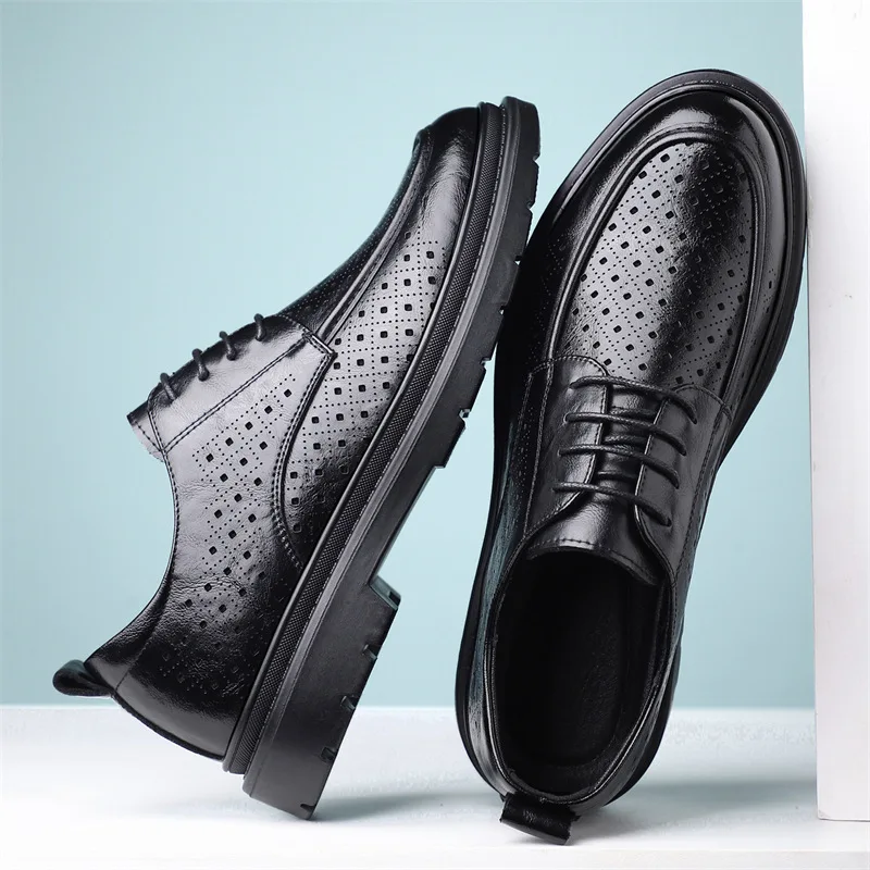 

British Style Men's Formal Leather Shoes Business Shoes Breathable Groom's Wedding Shoes High-end Men's Height-increasing Shoes