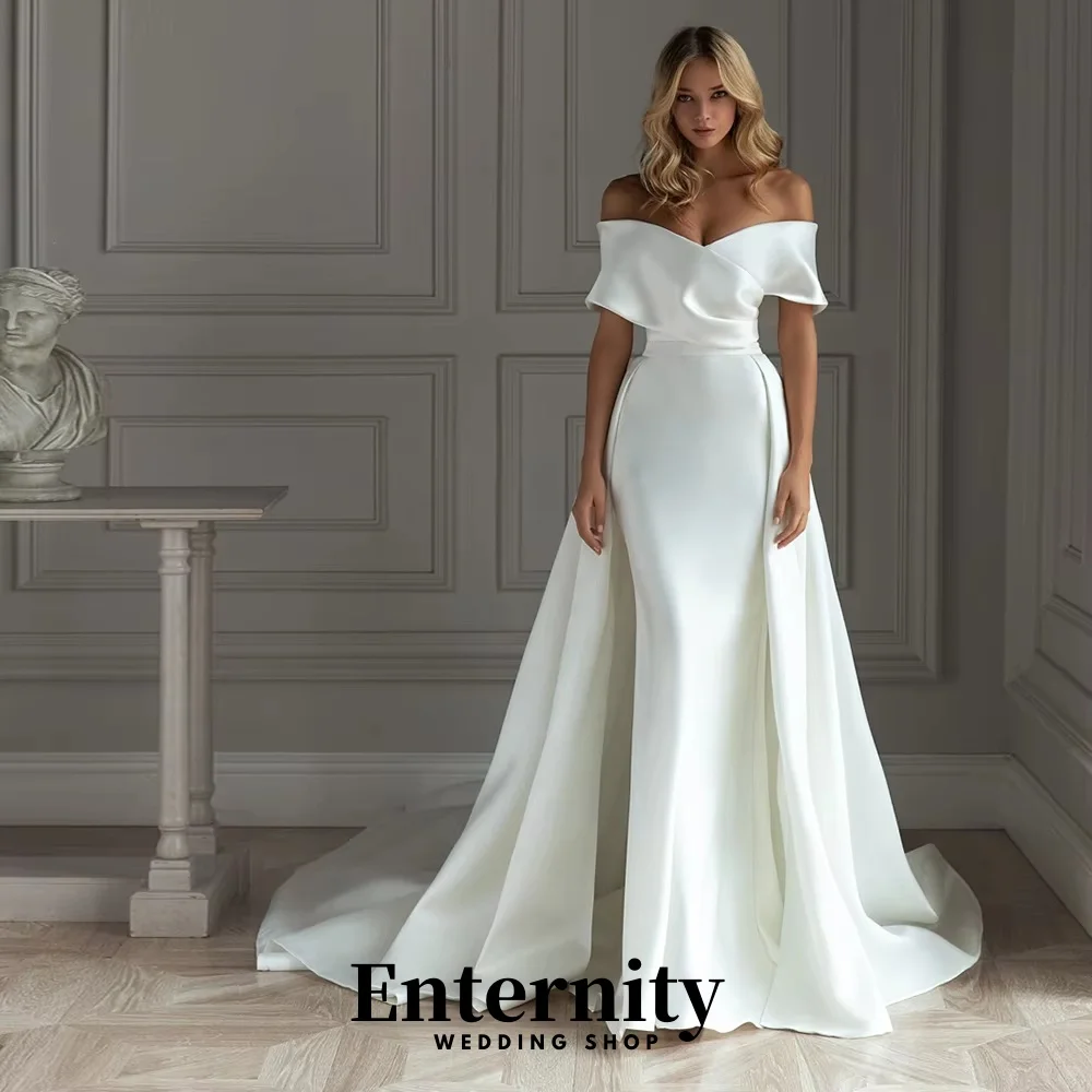 

Customized Exquisite V Neck Off The Shoulder Wedding Gown Charming Backless Sweep Train Bridal Dresses Vestidos De Noiva
