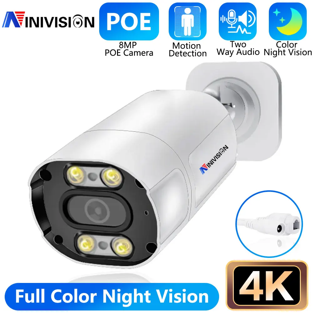 

4K 8MP Action IP Camera Two-Way Audio Outdoor POE H.265 Metal Bullet Detector CCTV Home Color Night Vision Security Iptv Camera