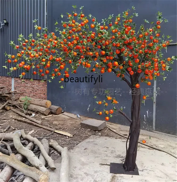 Emulational Fake Tree Pomegranate Fruit Tree Orange Apple Persimmon Hawthorn Tree Decorative Solid Wood Large Indoor