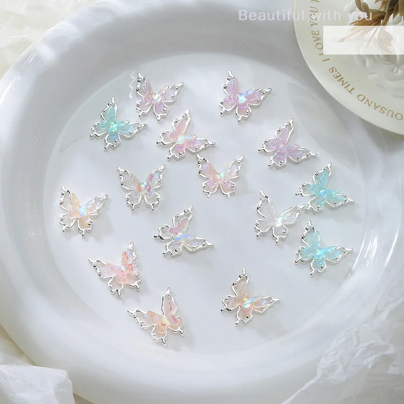 5PCS Colorful Butterfly Alloy Nail Accessories Double-Layer 3D Hollow Butterfly Nail Drill Decoration Pendant DIY Accessories