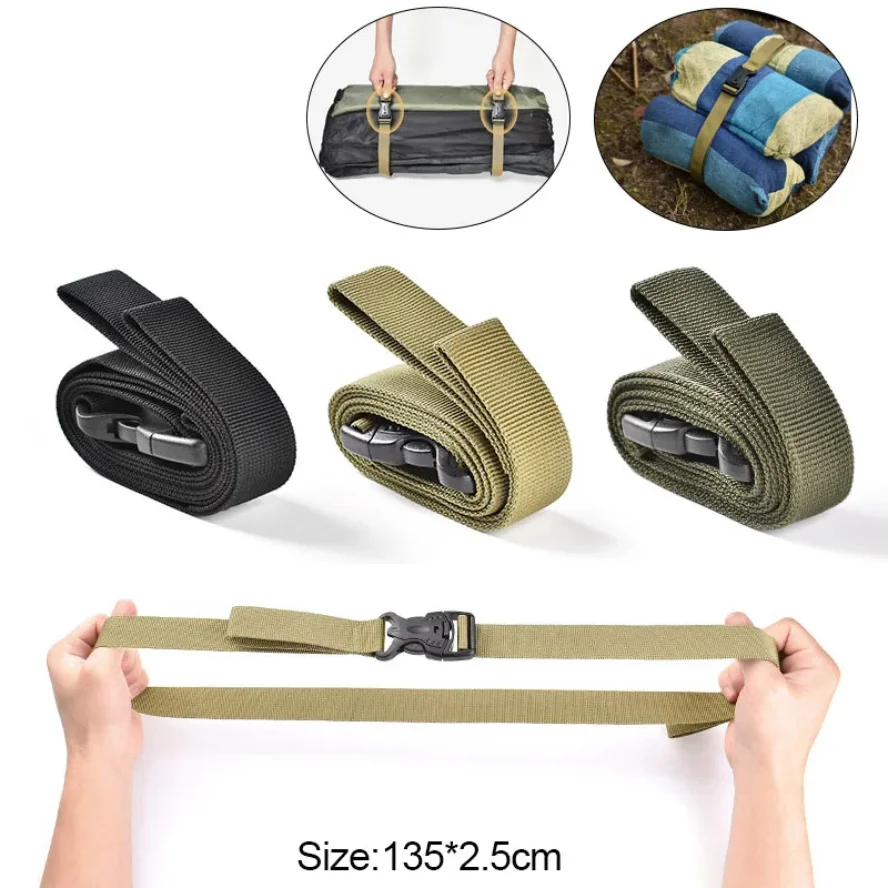 Cinturón atado de viaje de 1,35 m, amarre de carga de nailon duradero, correa de cinturón de pestañas para equipaje, hebilla de cinturón de almacenamiento de carga para acampar y senderismo
