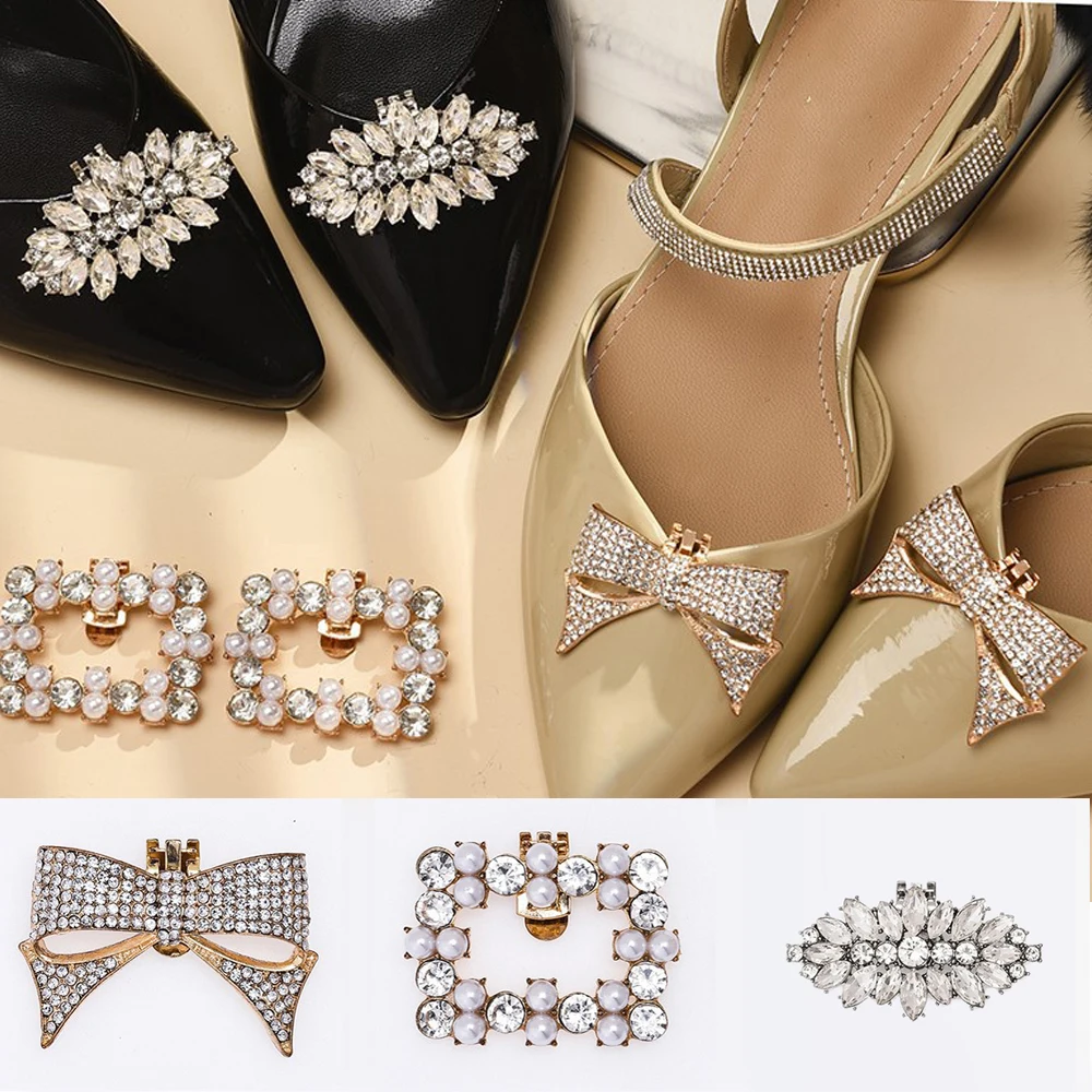 2024 Spring Summer New Diamond-bow High Heels For Women DIY Detachable Pearl Rhinestone Shiny Decoration Upper Toe Accessories