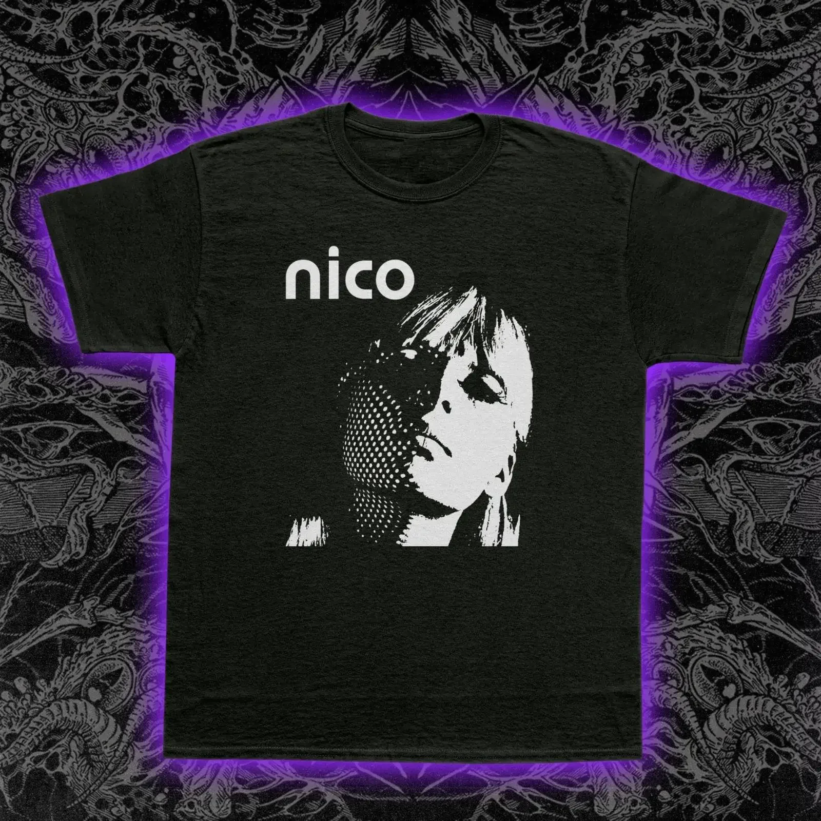 Nico Halftone T Shirt Velvet Underground Avant Garde Gothic Music S 5XL vintage Washed Soft Top For Everyday Wear streetwear