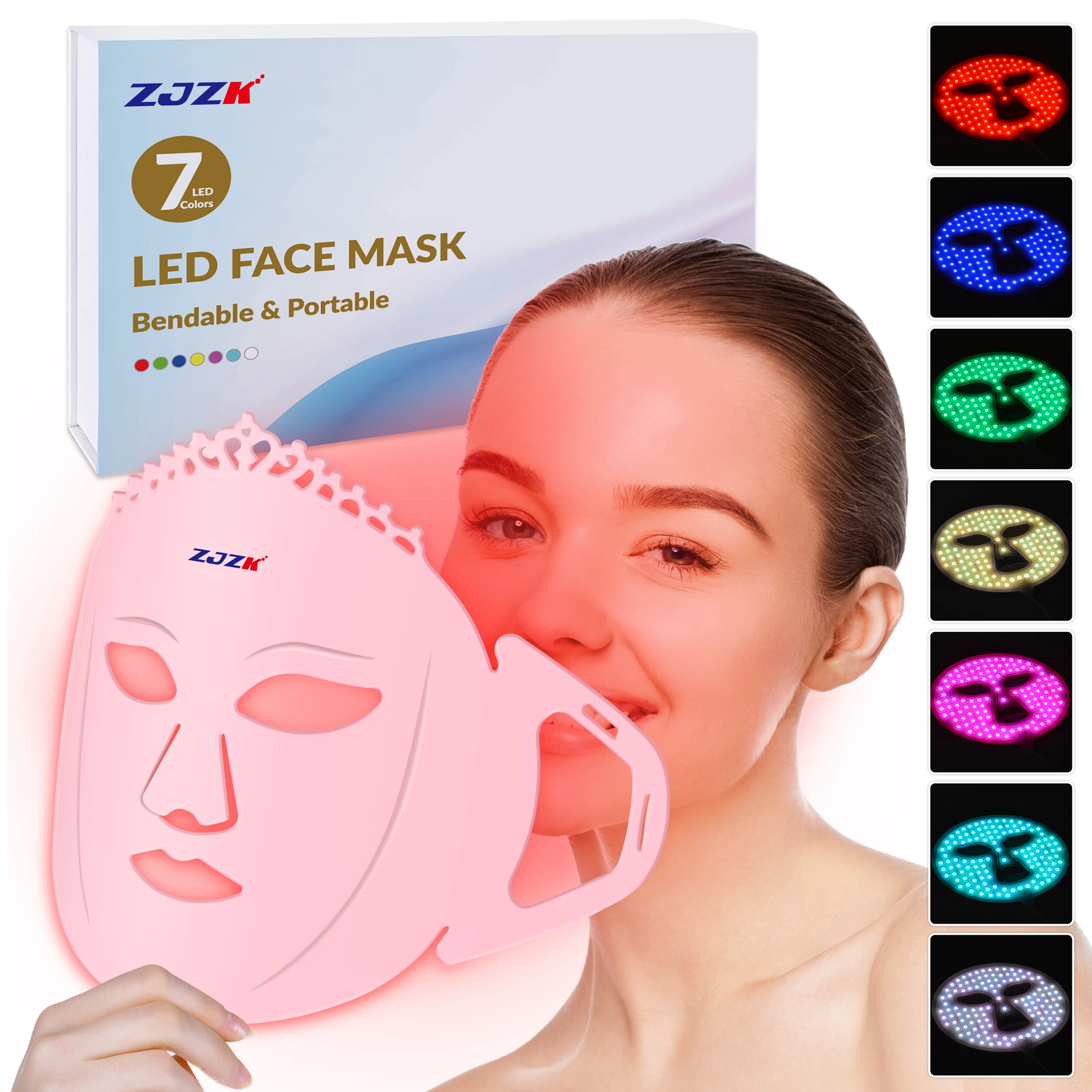 ZJZK 7 Color Light Therapy Mask 660nm Terapia Luz Roja Facial LED 850nmx120chips+940nmx120chips For Body Repair Damaged Skin