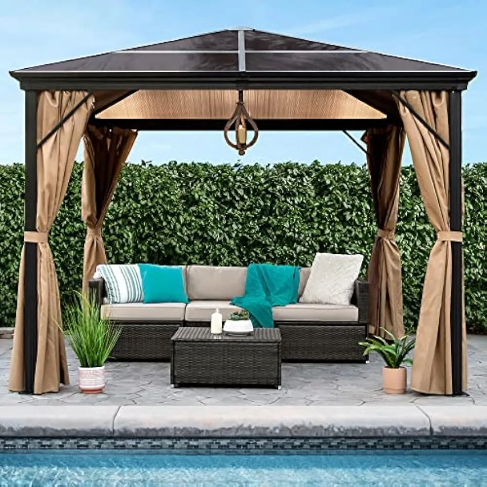 Hardtop Gazebo,Outdoor Aluminum Canopy for Backyard,Patio,Garden W/ SideCurtains, Mosquito NettingZippered Door,outdoor Decor