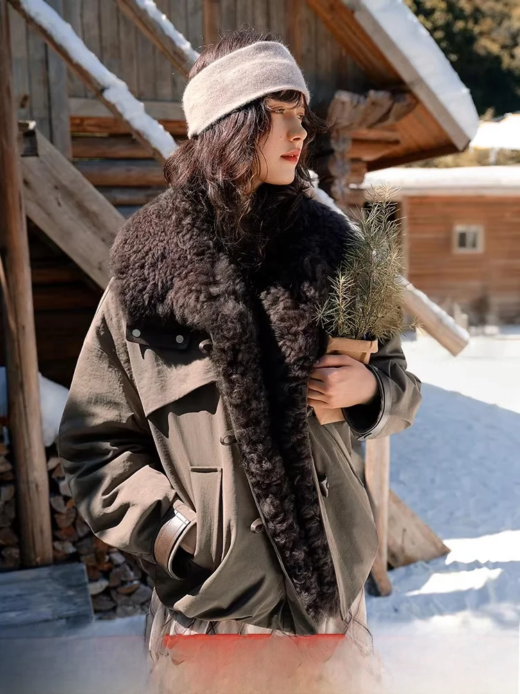 

Пальто Thiened большого размера из овечьей шерсти, зимнее, теплое, с воротником-стойкой, повседневное, 90% белый пух