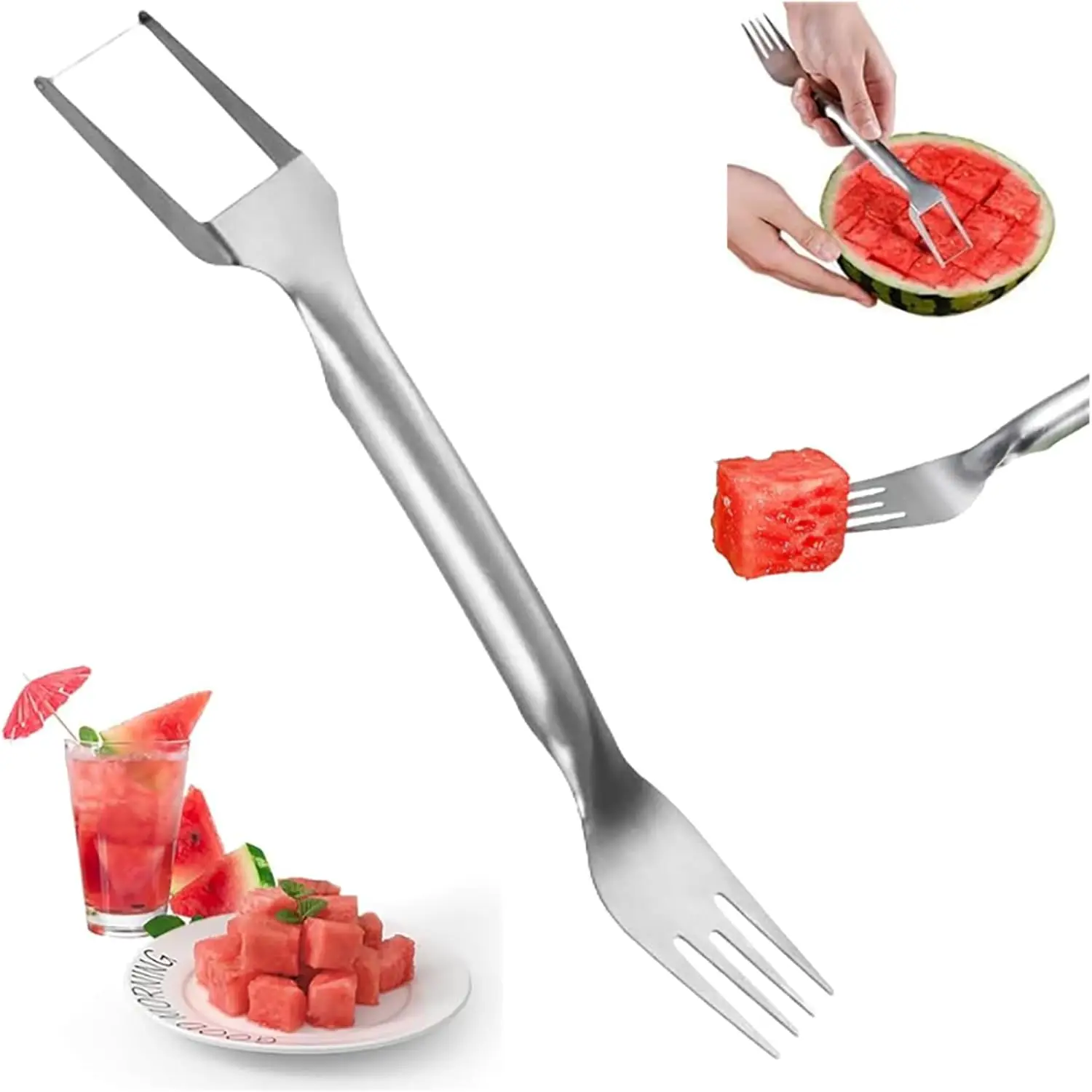 

Watermelon Fork Slicer , 2024 Watermelon Slicer 2-in-1 Watermelon Fork Slicer Stainless Steel Watermelon Cube Quickly Safe Wat