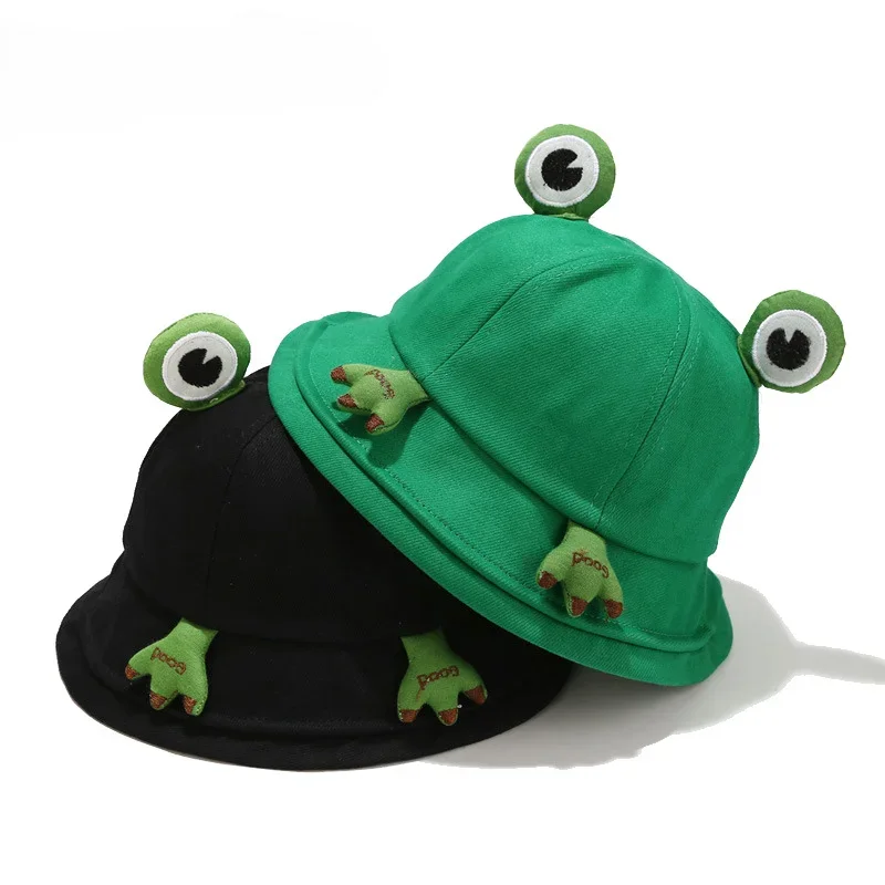 Children Frog Bucket Hat With Ear Panama Fisherman Hats For Men Women Kids Cartoon Cute Summer Outdoor Travel Sun Bob Cap