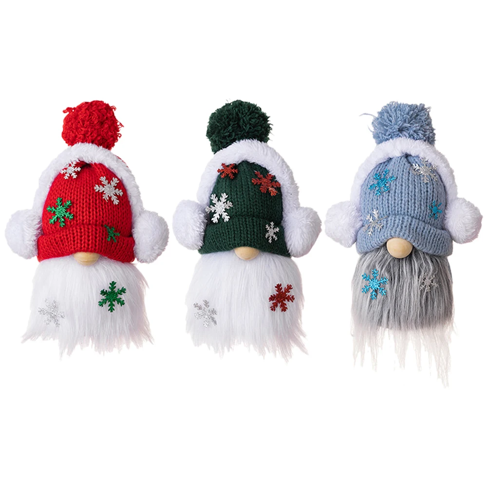 3 Pcs Knitted Hat Ornaments Adorable Gnome Decor Christmas Stuffed Gnomes Decorations Cartoon Xmas Girl