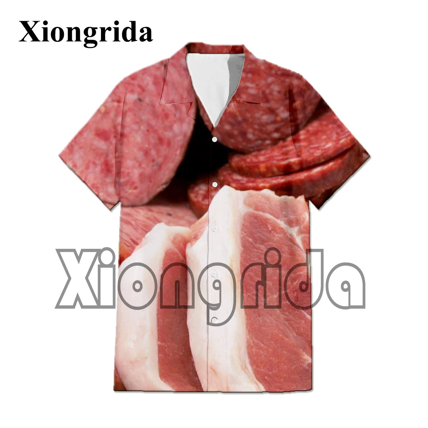 Funny Meat Print Shirt Mens Raw Pork 3D Printed Short Sleeve T Shirt Novelty Graphics Casual Beach Top Streetwear Clothes